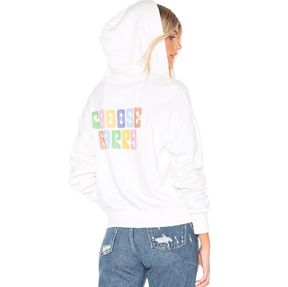 LNA Tops - LNA Choose Happy White Cozy Full Zip Hoodie